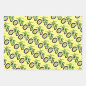 おもしろいレトロモーターサイクルグリーン，レッド，ブルーダートバイク ラッピングペーパーシート (正面)