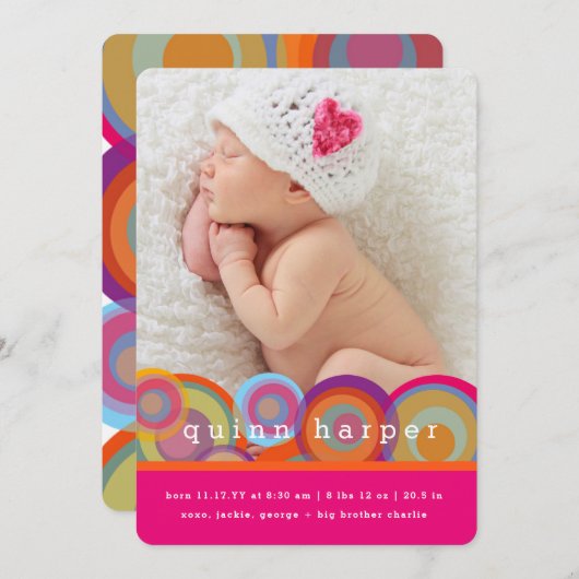 おもしろいレトロレインボーサークルベビーガールフォト誕生 シーズンカード (正面/裏面)