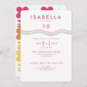 おもしろいレトロレインボーフラワーズ誕生日 招待状 (正面/裏面)