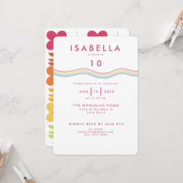 おもしろいレトロレインボーフラワーズ誕生日 招待状