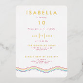 おもしろいレトロレインボーフラワーバースデーパーティー 箔招待状 (正面)