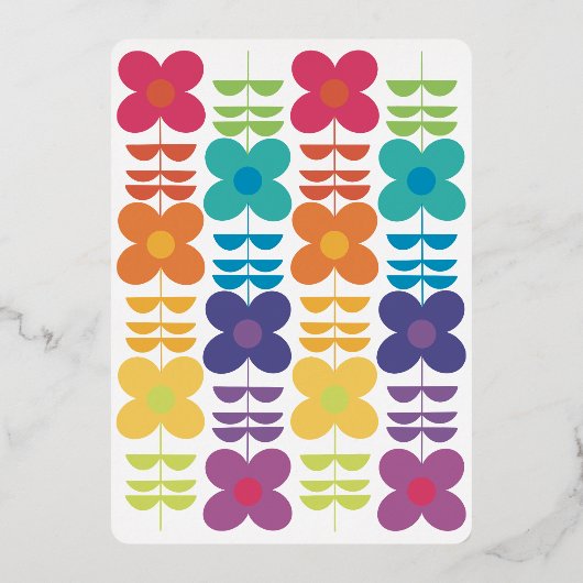 おもしろいレトロレインボーフラワーバースデーパーティー 箔招待状 (裏面)