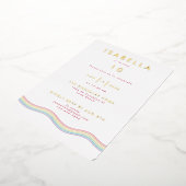 おもしろいレトロレインボーフラワーバースデーパーティー 箔招待状 (回転した状態)