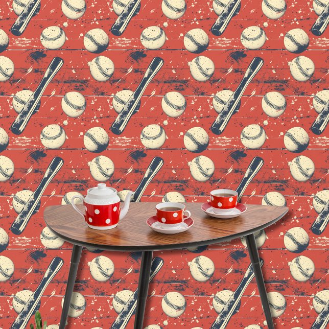 おもしろいレトロレッドブルーホワイトベースボールパターンスポーツ 壁紙 (クリエイターアップロード済み)