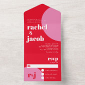 おもしろいレトロレッド&ピンクバレンタインデー結婚ズ オールインワン招待状 (内側)