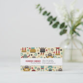 おもしろいレトロロ図解入りの、写真付きのボットパターン（クリーム） 名刺 (スタンド正面)