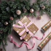 おもしろいレトロヴィンテージクリスマスピンクリボンの水色 ラッピングペーパーシート