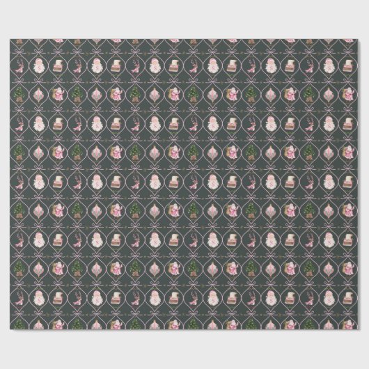 おもしろいレトロヴィンテージクリスマスピンクリボンの水色 ラッピングペーパー (フラット)