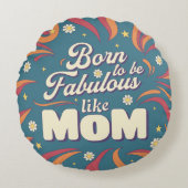 おもしろいレトロヴィンテージサイケデリックママ引用文タイポグラフィ ラウンドクッション (正面)