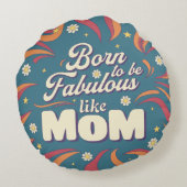 おもしろいレトロヴィンテージサイケデリックママ引用文タイポグラフィ ラウンドクッション (裏面)