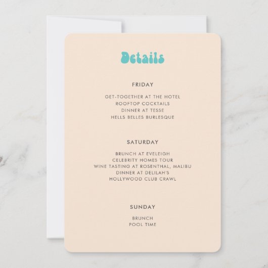 おもしろいレトロヴィンテージブライド族バチェロレッテウィークエンド 招待状 (裏面)