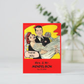 おもしろいレトロヴィンテージ結婚漫画の感謝していユーザ ポストカード (スタンド正面)