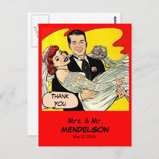 おもしろいレトロヴィンテージ結婚漫画の感謝していユーザ ポストカード (正面/裏面)