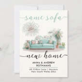 おもしろいレトロ同じソファ新しいホームフローラ水色 案内状 (正面)