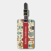 おもしろいレトロ図解入りの、写真付きのロボットのパターン（クリーム） ラゲッジタグ (正面縦)