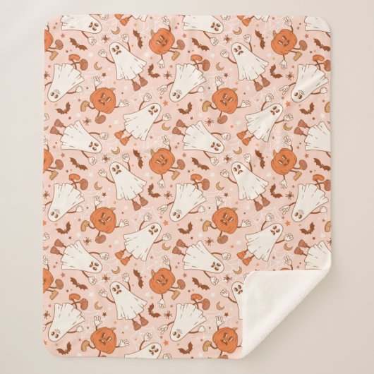 おもしろいレトロ幽霊およびジャッキ – O – ランタンパターン シェルパブランケット (正面)