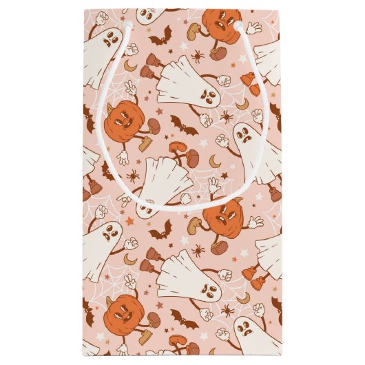 おもしろいレトロ幽霊およびジャッキ – O – ランタンパターン スモールペーパーバッグ (裏面)