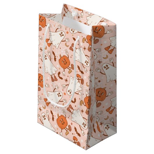 おもしろいレトロ幽霊およびジャッキ – O – ランタンパターン スモールペーパーバッグ (正面アングル)