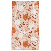 おもしろいレトロ幽霊およびジャッキ – O – ランタンパターン スモールペーパーバッグ (正面)