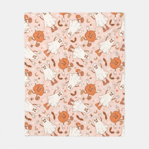 おもしろいレトロ幽霊およびジャッキ – O – ランタンパターン フリースブランケット