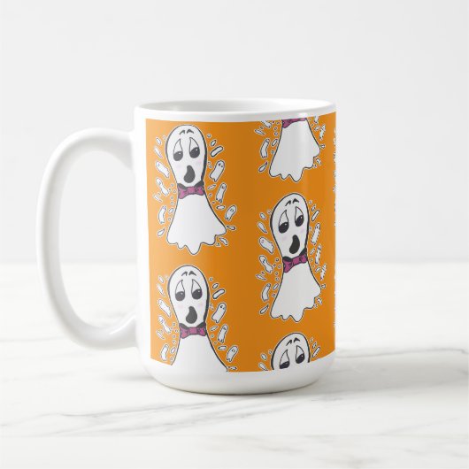 おもしろいレトロ幽霊パターンハロウィーンヴィンテージ漫画 コーヒーマグカップ (左)