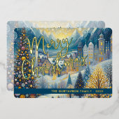 おもしろいレトロ抽象芸術ウィンタースノーワンダーランドアート金ゴールド 箔シーズンカード (正面/裏面)