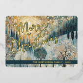 おもしろいレトロ抽象芸術ウィンタースノーワンダーランドアート金ゴールド 箔シーズンカード (正面)