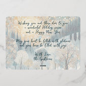 おもしろいレトロ抽象芸術ウィンタースノーワンダーランドアート金ゴールド 箔シーズンカード (裏面)