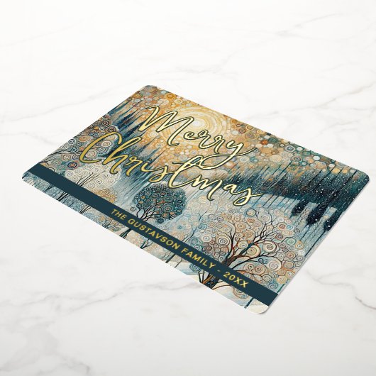 おもしろいレトロ抽象芸術ウィンタースノーワンダーランドアート金ゴールド 箔シーズンカード (回転した状態)