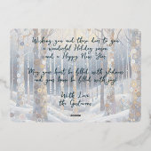 おもしろいレトロ抽象芸術ウィンタースノーワンダーランドアート金ゴールド 箔シーズンカード (裏面)