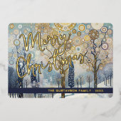 おもしろいレトロ抽象芸術ウィンタースノーワンダーランドアート金ゴールド 箔シーズンカード (正面)