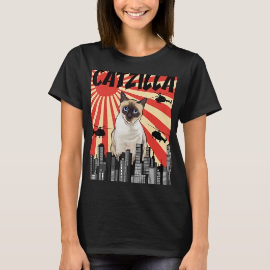 おもしろいレトロ日本のカタジラシャメネコ Tシャツ (正面)