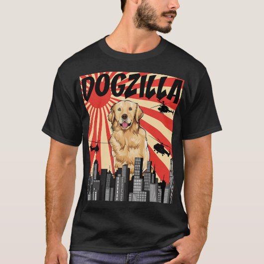 おもしろいレトロ日本のDogzilla Golden Retriever Gif Tシャツ (正面)