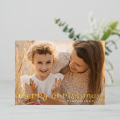 おもしろいレトロ書スクリプト写真メリークリスマス 箔シーズンカード (立ち正面)