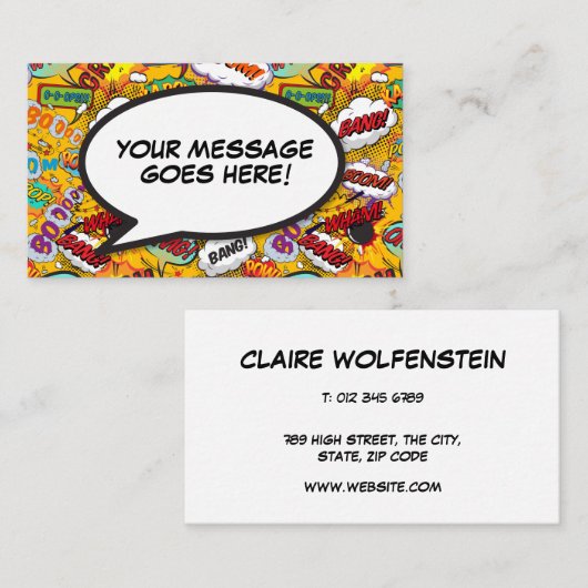 おもしろいレトロ漫画ブックの音声バブルメッセージ 名刺 (正面/裏面)