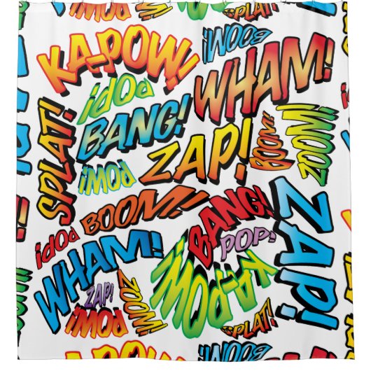 おもしろいレトロ漫画ブックアポップ・アートのートサウンド シャワーカーテン (正面)