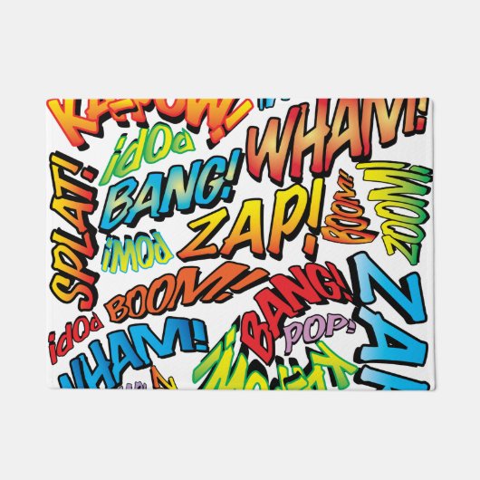 おもしろいレトロ漫画ブックアーポップ・アートのトスーパーヒーロー ドアマット (正面)