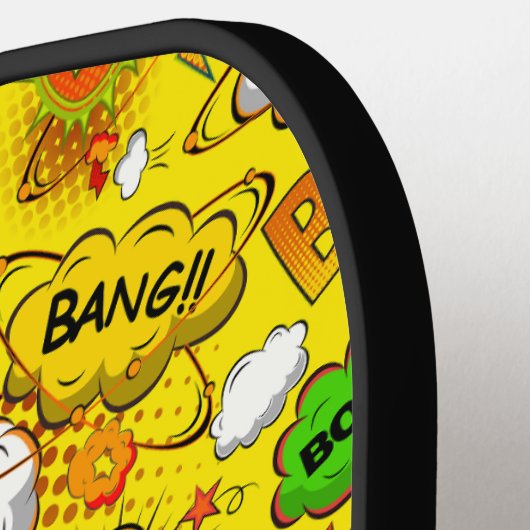 おもしろいレトロ漫画吹き出しシームレスパターン ピックルボールラケット (左詳細)