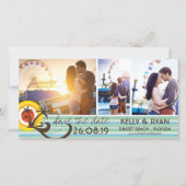 おもしろいレトロ熱帯ビーチサンセットパームツリーズ3写真 セーブザデート (正面)