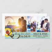 おもしろいレトロ熱帯ビーチサンセットパームツリーズ3写真 セーブザデート (正面/裏面)