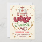 おもしろいレトロ醜いセータークリスマスパーティー 招待状 (正面)