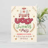 おもしろいレトロ醜いセータークリスマスパーティー 招待状 (スタンド正面)