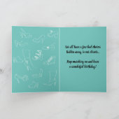 おもしろいレトロ50の女性が靴を男性と比較 カード (内部)