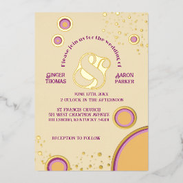 おもしろいレトロ70s Groovy Circles結婚の金ゴールド 箔招待状