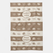 おもしろいレトロRVコーヒーとクリームのハッピーキャンパー キッチンタオル (縦)