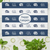 おもしろいレトロRVハッピーキャンパーでネイビーブルーとホワイト キッチンタオル (折り畳み)