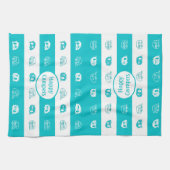 おもしろいレトロRVハッピーキャンパーズインアクア&ホワイト キッチンタオル (横)