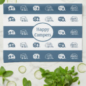 おもしろいレトロRVハッピーキャンパーin青と白 キッチンタオル (折り畳み)