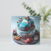 おもしろいレースカーをテーマにしたお誕生日ケーキ 招待状 (スタンド正面)