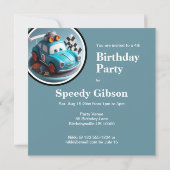 おもしろいレースカーをテーマにしたお誕生日ケーキ 招待状 (裏面)